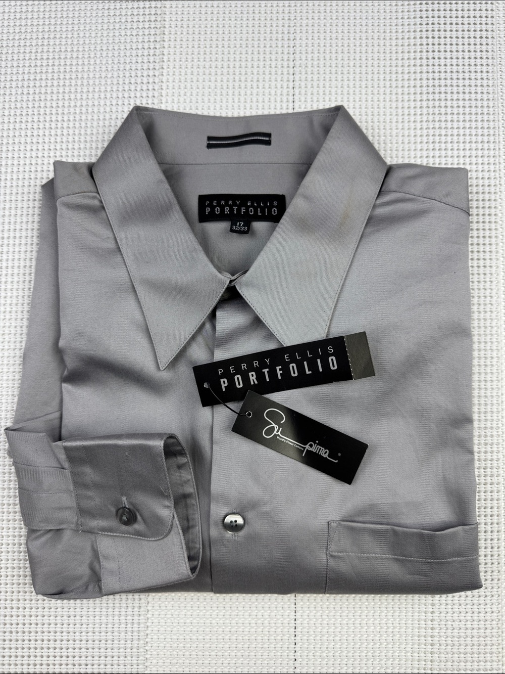 NWT Perry Ellis Portfolio Gray Dress Shirt in Size 17 (32/33)